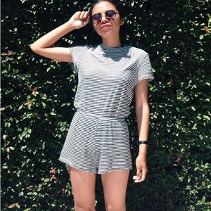 American Apparel Green Striped Cotton Romper
